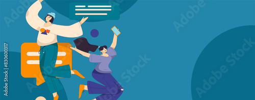 Virtual characters social communication concept business flat vector hand drawn illustration
