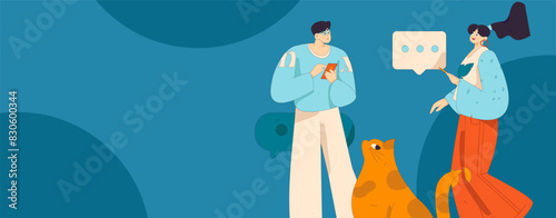 Virtual characters social communication concept business flat vector hand drawn illustration
