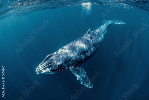 Top view of humpback whale underwater