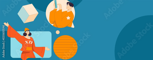 Virtual characters social communication concept business flat vector hand drawn illustration
