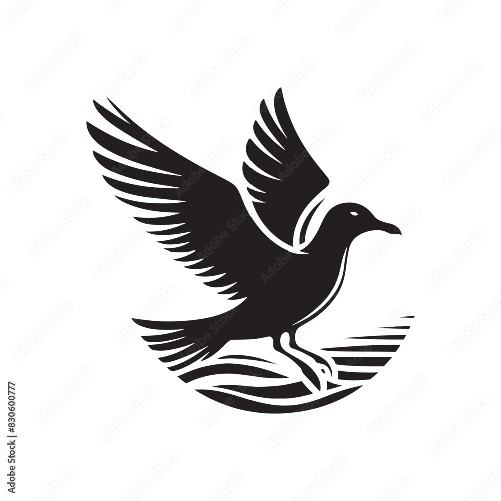 Fototapeta premium Minimalist Seagull Vector- Black Vector Silhouette of a Seagull Capturing the Essence of Freedom in Flight- Seagull Illustration.