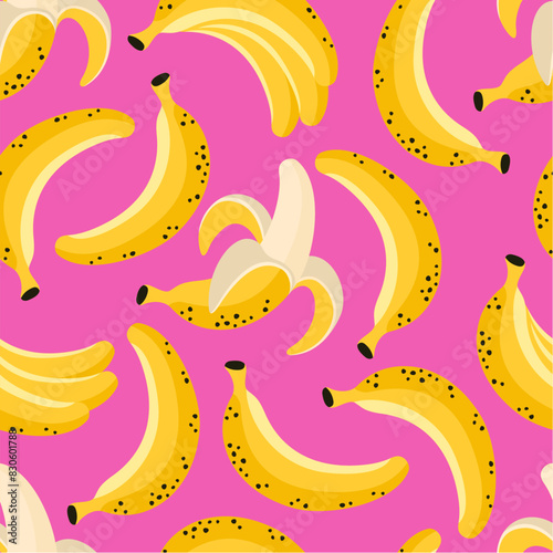 Summer pattern with different bananas on a bright background.