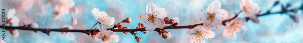 Fototapeta premium A beautiful pink and white flower with a blue background