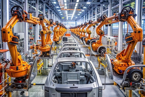 A factory with robots assembling cars