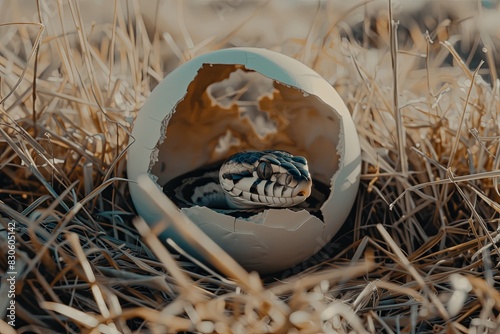 baby snake in egg. Small young snakes Snake nest. Reproduction of snakes in nature
