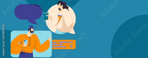 Virtual characters social communication concept business flat vector hand drawn illustration
