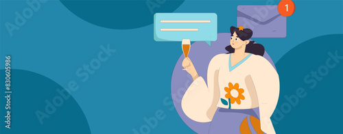 Virtual characters social communication concept business flat vector hand drawn illustration
