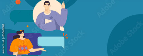 Virtual characters social communication concept business flat vector hand drawn illustration
