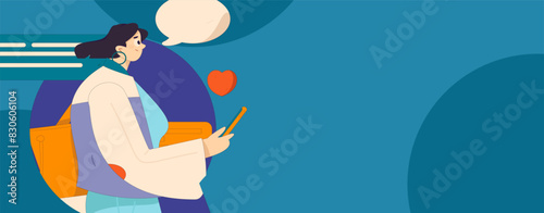 Virtual characters social communication concept business flat vector hand drawn illustration

