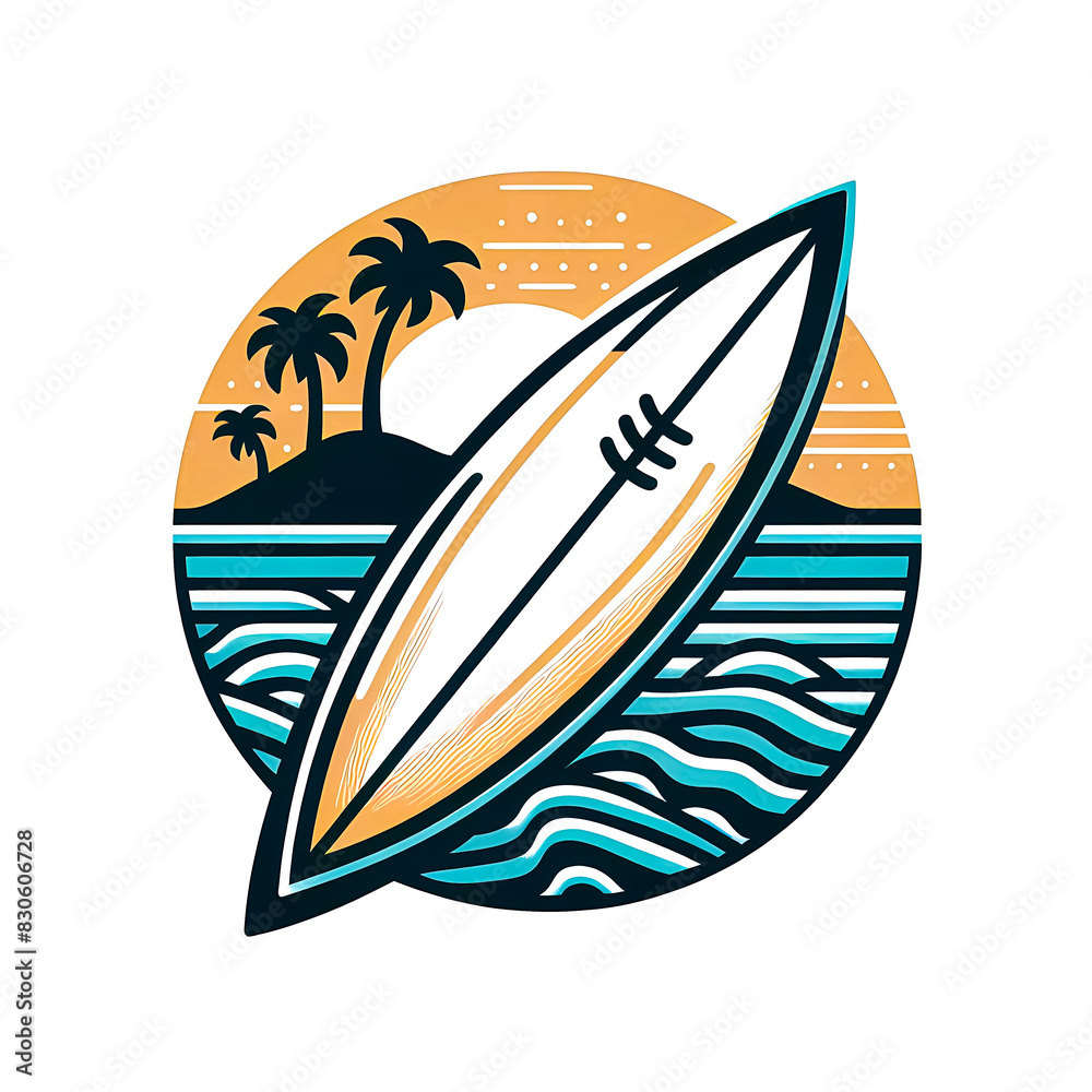 Vector illustration of a surfboard on a white background, minimalist style. Vector illustration of a surfboard on a white background, minimalist style.