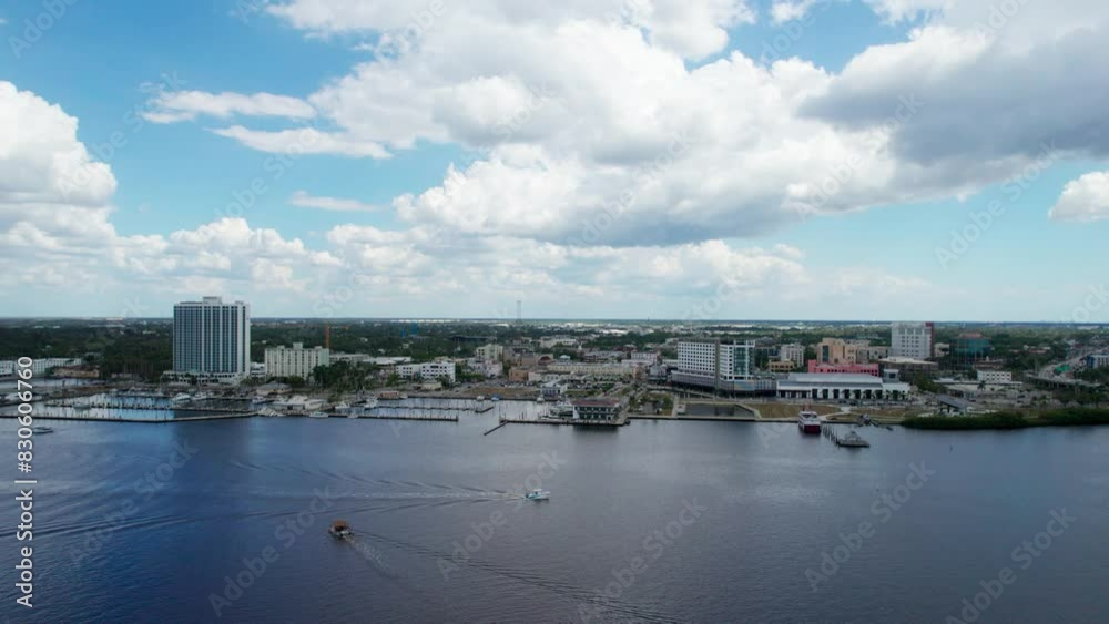 Drone aerial shot panning from left to right over downtown Fort Myers, Florida Drone aerial shot panning from left to right over downtown Fort Myers, Florida