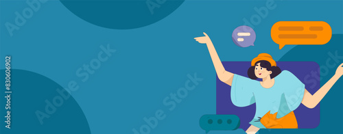 Virtual characters social communication concept business flat vector hand drawn illustration
