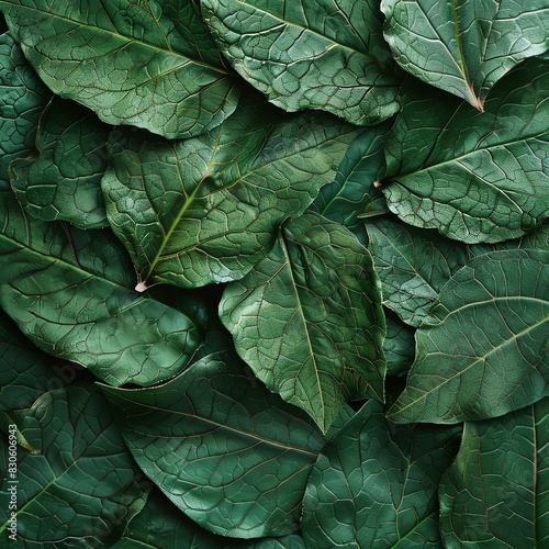 Surface made of lush green leaves with intricate veins, vibrant and lifelike, highdefinition texture, ideal for naturethemed designs