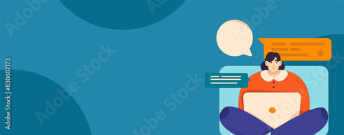Virtual characters social communication concept business flat vector hand drawn illustration
