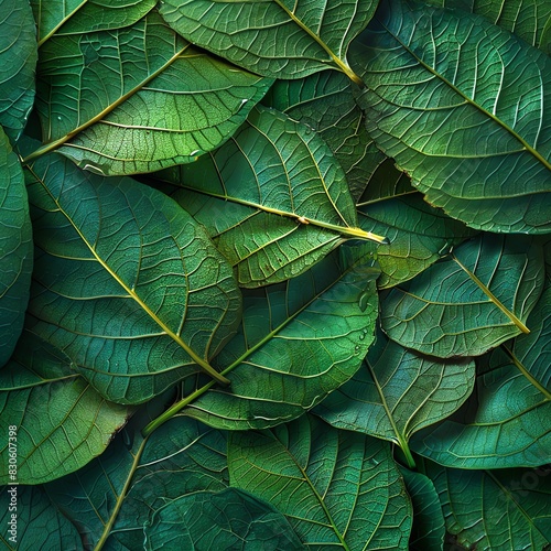 Surface of leaves with intricate vein patterns, vibrant and lush green, hyperrealistic texture, perfect for eco designs photo
