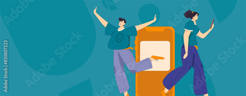 Virtual characters social communication concept business flat vector hand drawn illustration
