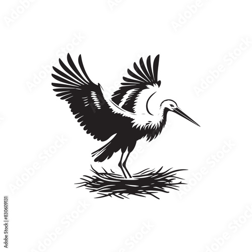 Minimalist Stork Bird Vector: Black Vector Silhouette of a Stork- Illustration of Stork Bird - Bird Vector Silhouette.