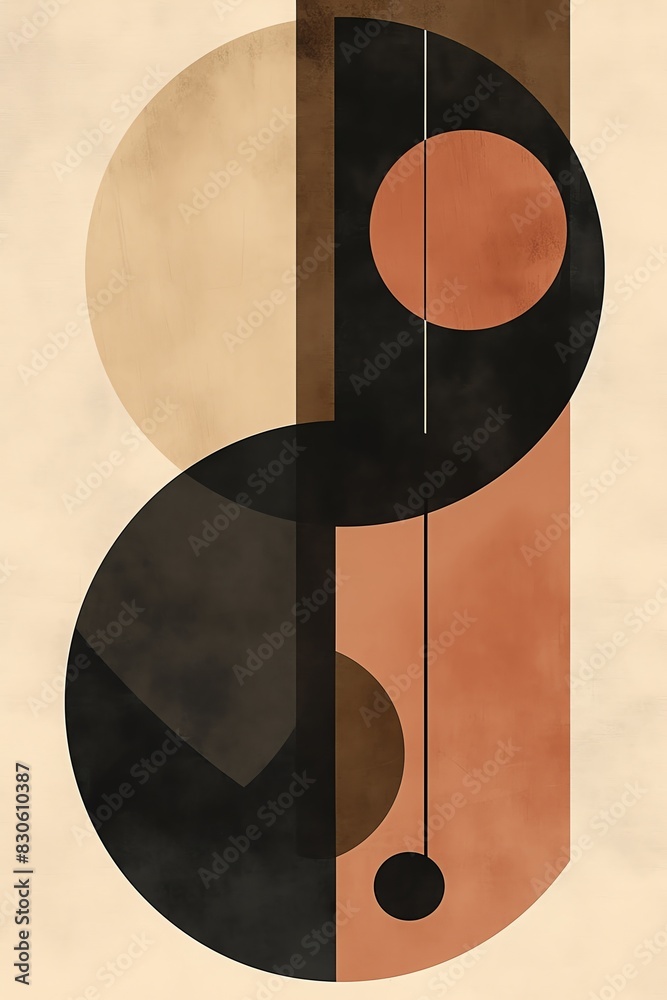Abstract geometric shapes art in earthy tones, featuring circles and lines on a textured background for contemporary design and decor.