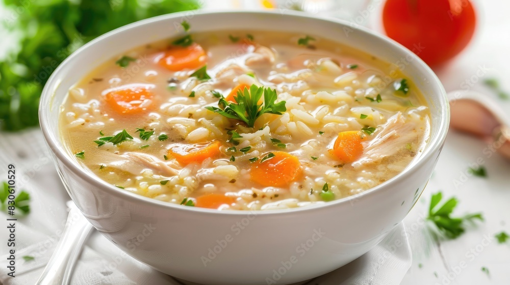 Isolated bowl of chicken and rice soup Isolated bowl of chicken and rice soup