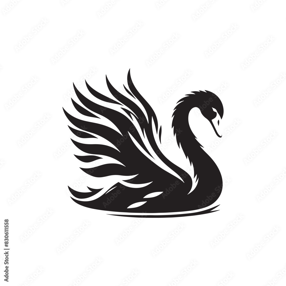 Obraz premium Swan Vector: Black Vector Silhouette of a Swan- Swan Illustration.