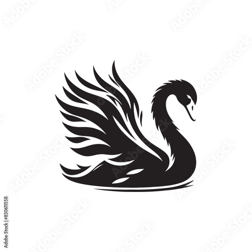 Swan Vector: Black Vector Silhouette of a Swan- Swan Illustration.