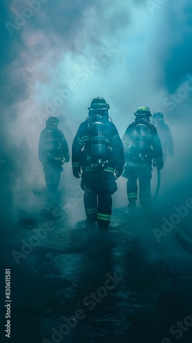 Firefighters Practicing Rescue in Smoke Filled Training Environment