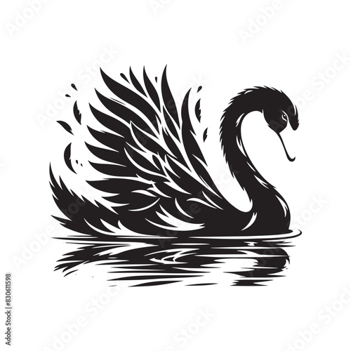 Swan Vector: Black Vector Silhouette of a Swan- Swan Illustration.
