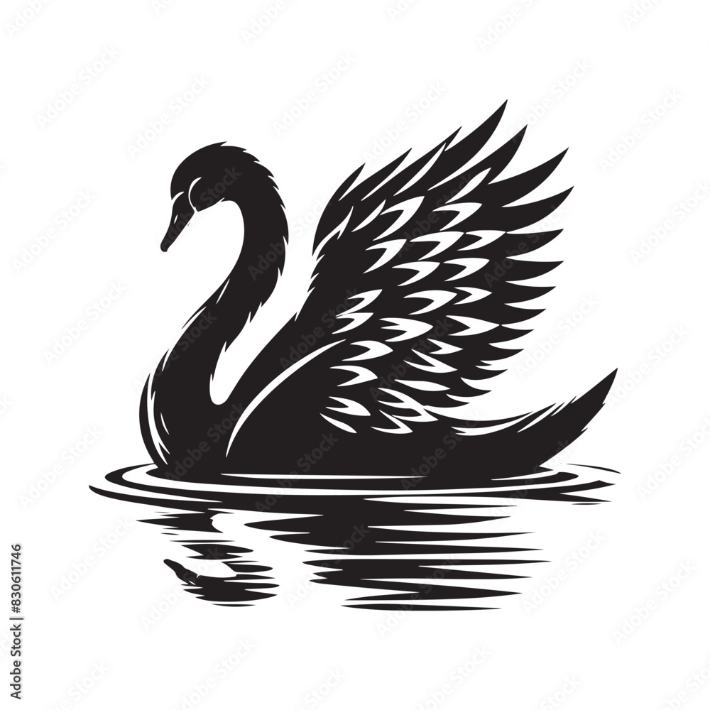 Swan Vector: Black Vector Silhouette of a Swan- Swan Illustration. Swan Vector: Black Vector Silhouette of a Swan- Swan Illustration.