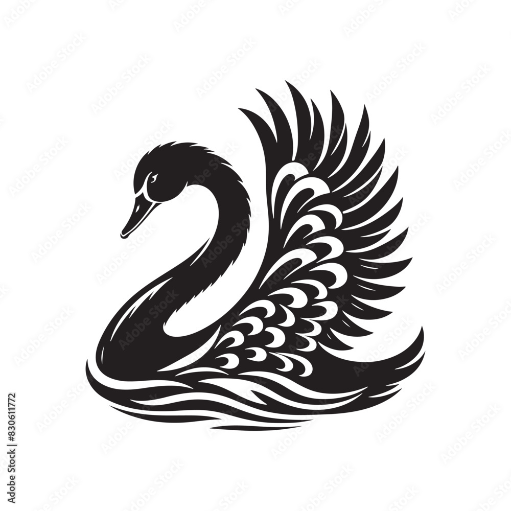 Obraz premium Swan Vector: Black Vector Silhouette of a Swan- Swan Illustration.