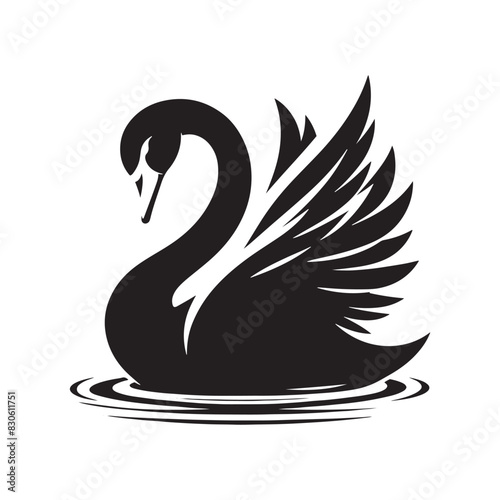 Swan Vector: Black Vector Silhouette of a Swan- Swan Illustration.