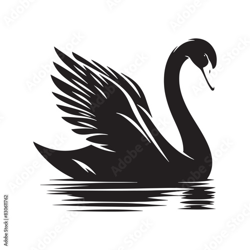 Swan Vector: Black Vector Silhouette of a Swan- Swan Illustration.