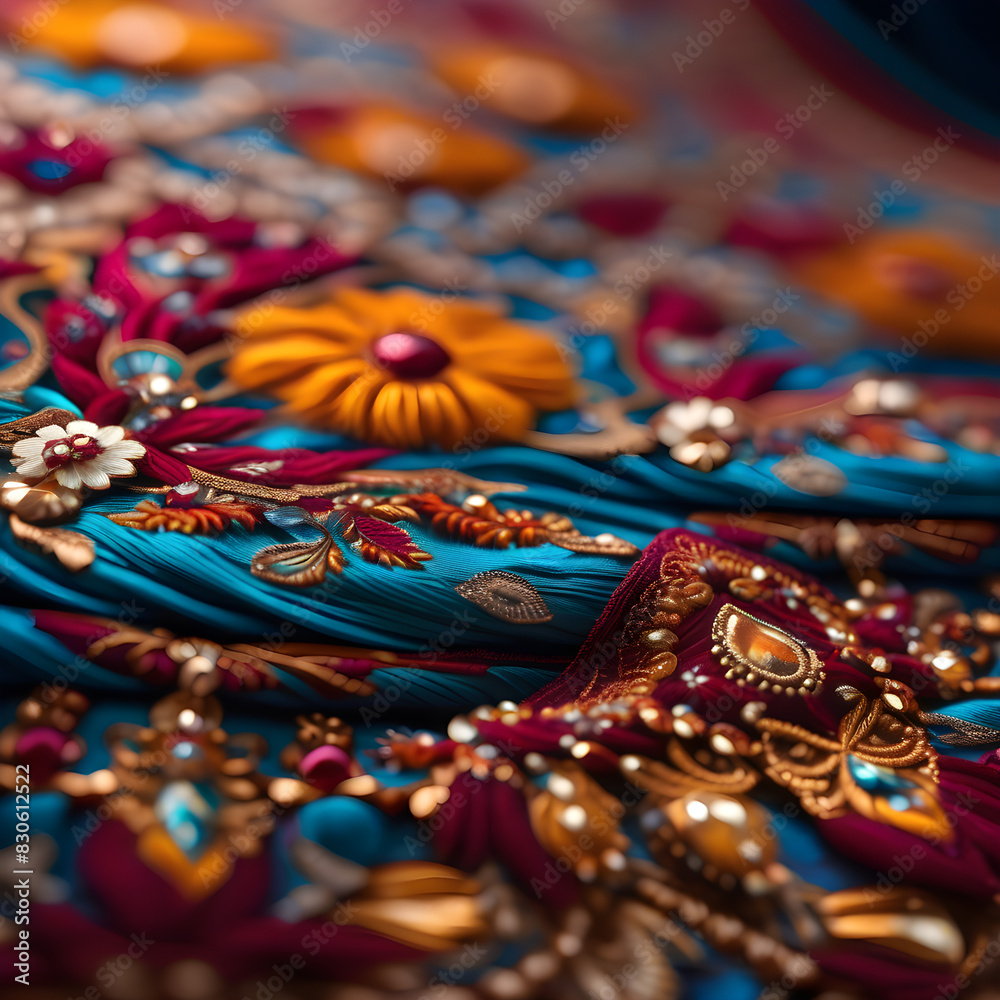 Luxurious Embroidered Fabric Close-up Luxurious Embroidered Fabric Close-up