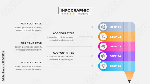 Business process pencil infographic design template with 5 steps