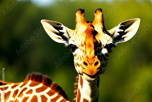 Giraffe with long head look upside down on white photo