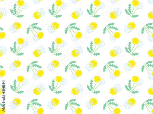 Fresh yellow dandelion and fluff pattern_爽やかな黄色いたんぽぽと綿毛のパターン