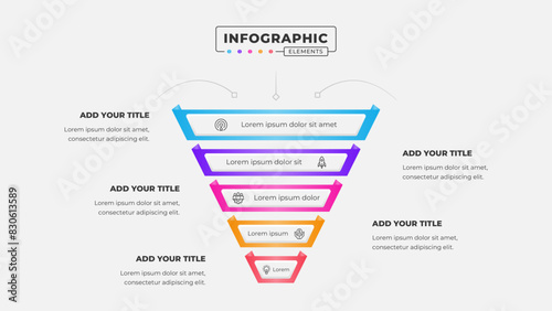 Business process funnel infographic design template with 5 steps