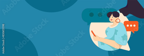 Virtual characters social communication concept business flat vector hand drawn illustration
