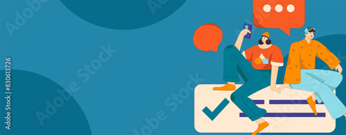 Virtual characters social communication concept business flat vector hand drawn illustration
