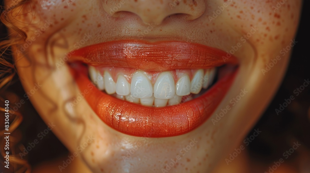 Close-Up of a Woman's Perfect Smile with White Teeth Generative AI