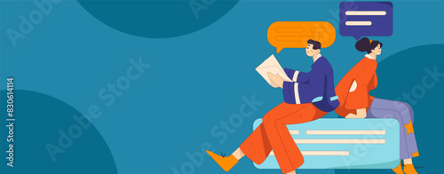 Virtual characters social communication concept business flat vector hand drawn illustration
