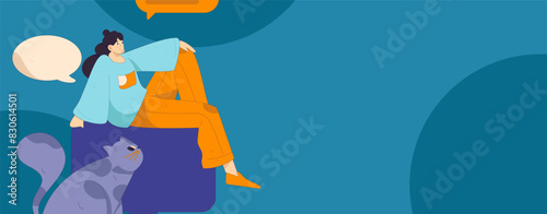Virtual characters social communication concept business flat vector hand drawn illustration
