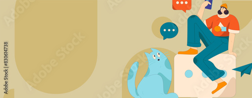 Virtual characters social communication concept business flat vector hand drawn illustration
