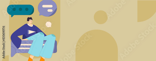 Virtual characters social communication concept business flat vector hand drawn illustration
