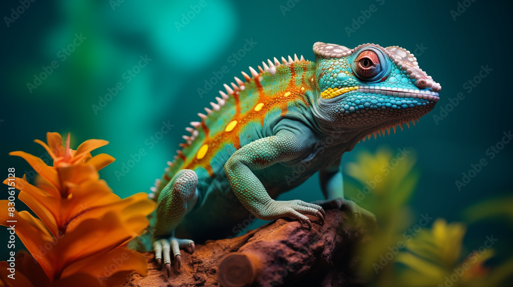 Fototapeta premium Iguana in the jungle background, Photo shot
