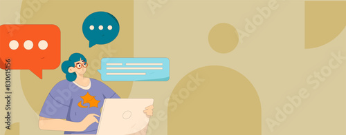 Virtual characters social communication concept business flat vector hand drawn illustration

