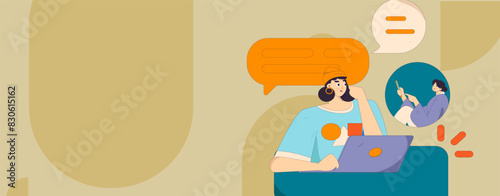 Virtual characters social communication concept business flat vector hand drawn illustration
