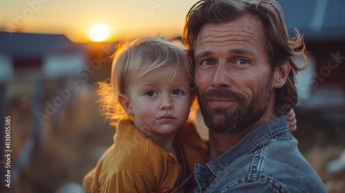 Eco-Friendly Living: Father and Daughter by Solar-Powered Home Generative AI