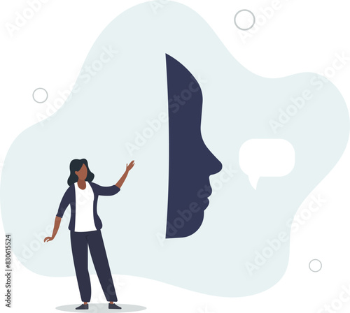 Dishonesty, lies or scam, fraud or fake hiding behind disguise mask, business cheating or suspicion false or fake news .flat vector illustration.