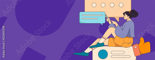 Virtual characters social communication concept business flat vector hand drawn illustration
