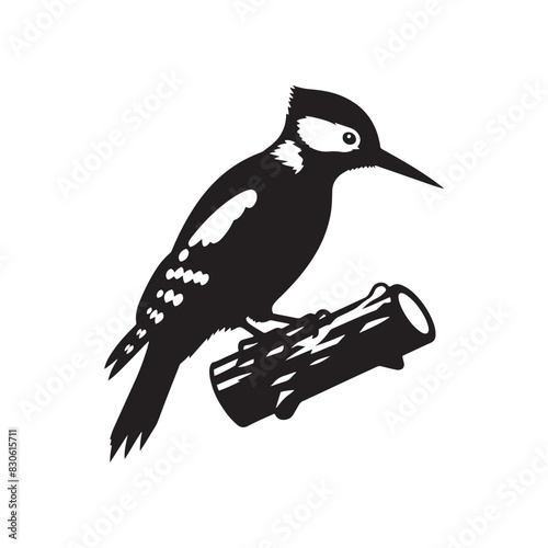 "Nature's Rhythm: Black Vector Silhouette of a Woodpecker, Tapping into the Heartbeat of the Forest- Minimal Woodpecker Vector- Woodpecker Illustration.